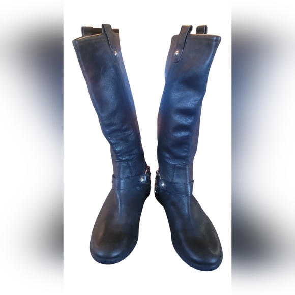 Coach Dafney Smith Espresso Black Leather Riding Boots Size 71/2 - Picture 1 of 12